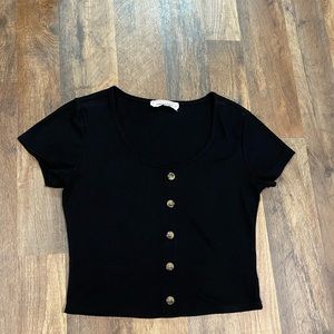 Black Cropped Button Down Shirt